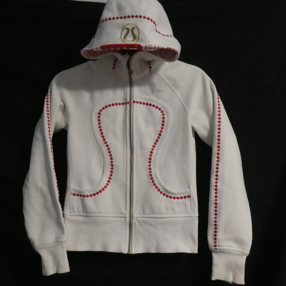 Special Limited Edition | LULULEMON | size 2 | White and Red Zip-Up Scuba Hoodie